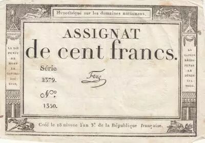 France 100 Francs 18 Nivose Year III - 7.1.1795 - Sign. Fere - Serial 2379