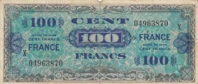 France 100 Francs Allied Military Currency - 1945 Serial  X - F