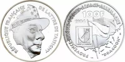 France 100 Francs Argent Mar�chal De Lattre de Tassigny - 1994 - Frappe BE - sans boite ni certificat