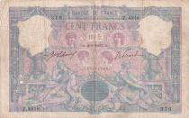 France 100 Francs Blue and pink - 04-09-1907 - Serial Z.4918