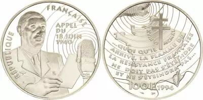 France 100 Francs Charles de Gaulle - Appel du 18 juin 1940 - 1994 - Silver