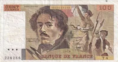 France 100 Francs Delacroix - 1978 - Serial T.4 - Fay.69.1c