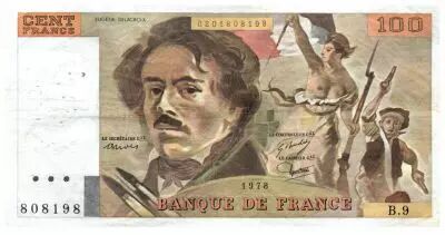 France 100 Francs Delacroix - 1978 Serial B.9 - Large watermark - VF