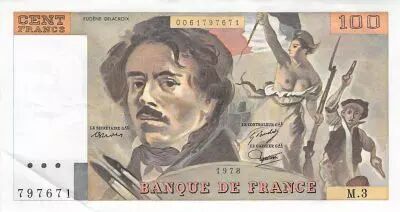 France 100 Francs Delacroix - 1978 Serial M.3 - VF to XF