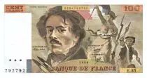 France 100 Francs Delacroix - 1980 Serial E.35 - VF+