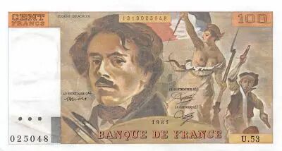 France 100 Francs Delacroix - 1981 Serial U.53 - XF
