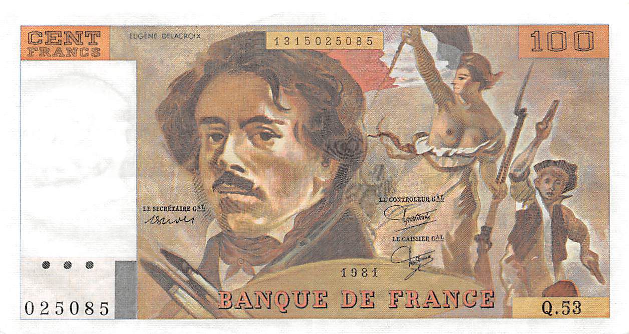 Billet France 100 Francs Delacroix 1981 Série Q.53 SUP