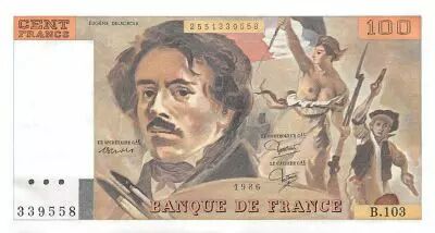 France 100 Francs Delacroix - 1986 Serial B.103 - XF