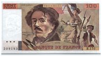 France 100 Francs Delacroix - 1991 - Serial R.170 - Large watermark - Fay.69bis.03a1a