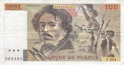 France 100 Francs Delacroix - 1991 Serial P.204 - F+