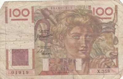 France 100 Francs Farmer - 29-06-1950 - Serial X.358
