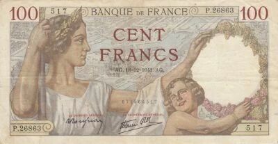 France 100 Francs Jacques Coeur - 18-12-1941 - Series P.26863