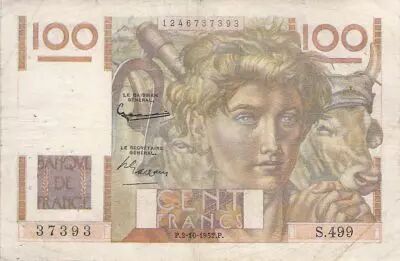 France 100 Francs Jeune Paysan - 02-10-1952 - S�rie S.499 - Filigrane invers� - TB