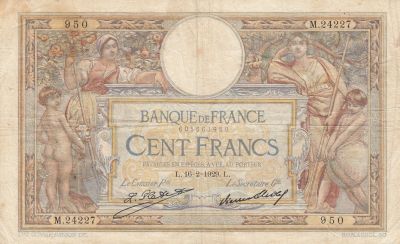 France 100 Francs LOM - Grands cartouches - 16-02-1929 - Srie M.24227