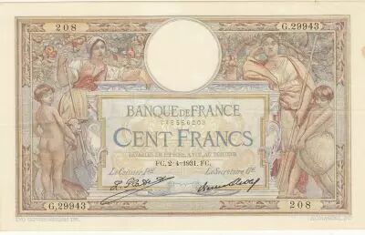 France 100 Francs LOM - large cartridges - 02-04-1931 - Serial G.29943