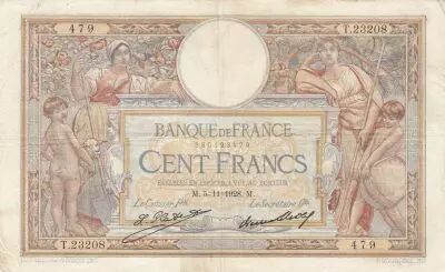 France 100 Francs LOM - large cartridges - 05-12-1928 - Serial T.23208