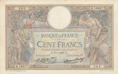 France 100 Francs LOM - large cartridges - 17-01-1927 - Serial K.16637