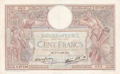 France 100 Francs Luc Olivier Merson - 06-07-1939 - Serial V.67186
