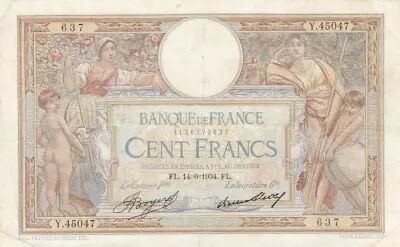 France 100 Francs Luc Olivier Merson - 14-06-1934-  Serial Y.45047
