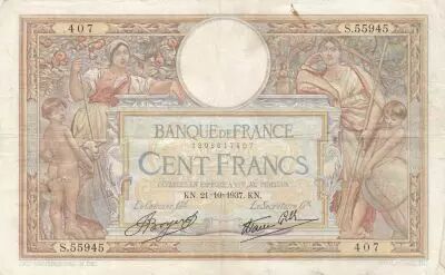 France 100 Francs Luc Olivier Merson - 21-10-1937 - Serial S.55945