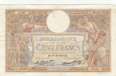France 100 Francs Luc Olivier Merson - 29-12-1932 -  Serial U.38326