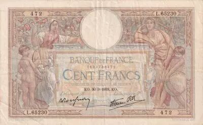 France 100 Francs Luc Olivier Merson - 30-03-1939 - Serial L.65230