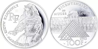 France 100 Francs Marie Marguerite - 1993 - Silver - With box and certificate - Proof