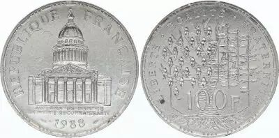 France 100 Francs Pantheon - 1988 AU - Silver