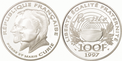 France 100 Francs Pierre and Marie Curie  - 1997 - Silver - With box and certificate - Proof