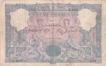 France 100 Francs Rose et Bleu - 04-09-1907 - S&eacute;rie Z.4918