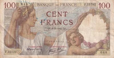 France 100 Francs Sully -  06-11-1941 - S�rie F.25782