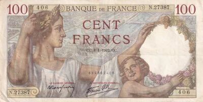 France 100 Francs Sully -  08-01-1942 - S�rie N.27387