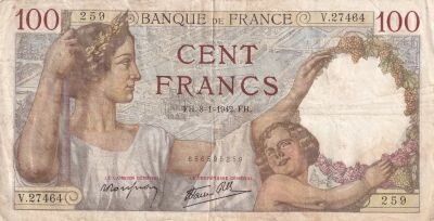 France 100 Francs Sully -  08-01-1942 - S�rie V.27464