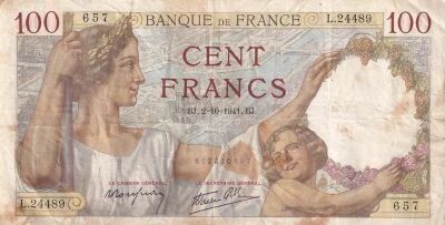 France 100 Francs Sully - 02-10-1941 - S�rie L.24489