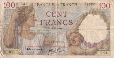 France 100 Francs Sully - 05-12-1940 Serial H.16833
