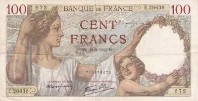 France 100 Francs Sully - 12-02-1942 - Serial E.28636