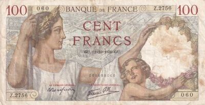 France 100 Francs Sully - 12-10-1939 - Serial Z.2756