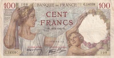 France 100 Francs Sully - 16-08-1940 - Serial G.14339