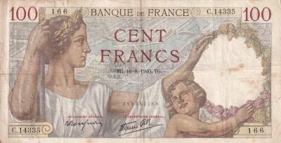 France 100 Francs Sully - 16-08-1940 Serial C.14335