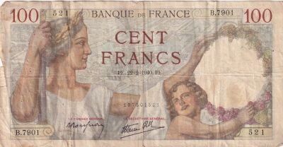 France 100 Francs Sully - 22-02-1940 Serial B.7901