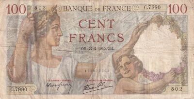France 100 Francs Sully - 22-02-1940 Serial C.7880