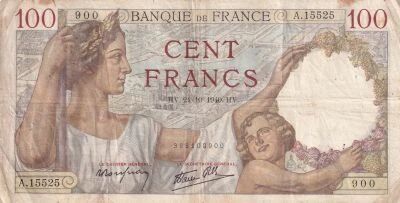 France 100 Francs Sully - 24-10-1940 - S�rie A.15525