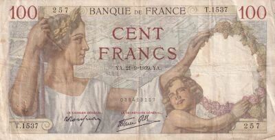 France 100 Francs Sully - September 21, 1939 - Series T.1537