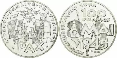 France 100 Francs Victoire 2� Guerre Mondiale 8 Mai 1945 - Essai - Argent