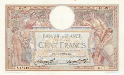 France 100 Francs Women and childs - 14-06-1934 Serial S.45149