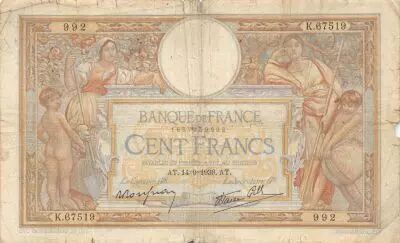 France 100 Francs Women and childs - 14-09-1939 Serial K.67519 - F