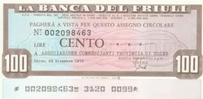 France 100 Lires Banca del Friuli - 22-12-1976 - UNC