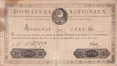 France 100 Livres Louis XVI - 19-06-1791 - Serial 4 G