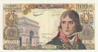 France 100 NF - Bonaparte - 05-10-1961 - Serial V.136