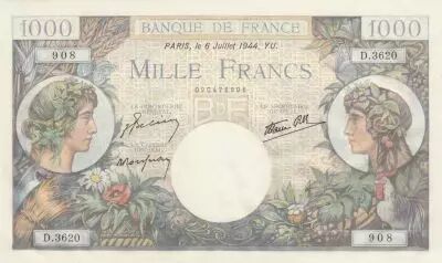France 1000 Francs - 06-07-1944 Serial D.3620 - P.96c - UNC
